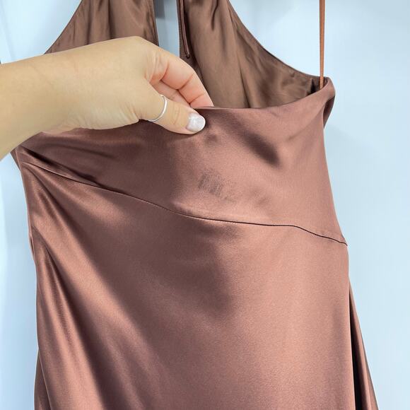 NICHOLAS | Ana Halter Dress With Removable Flower in Nutmeg Brown Maxi Gown 6 - Picture 12 of 14